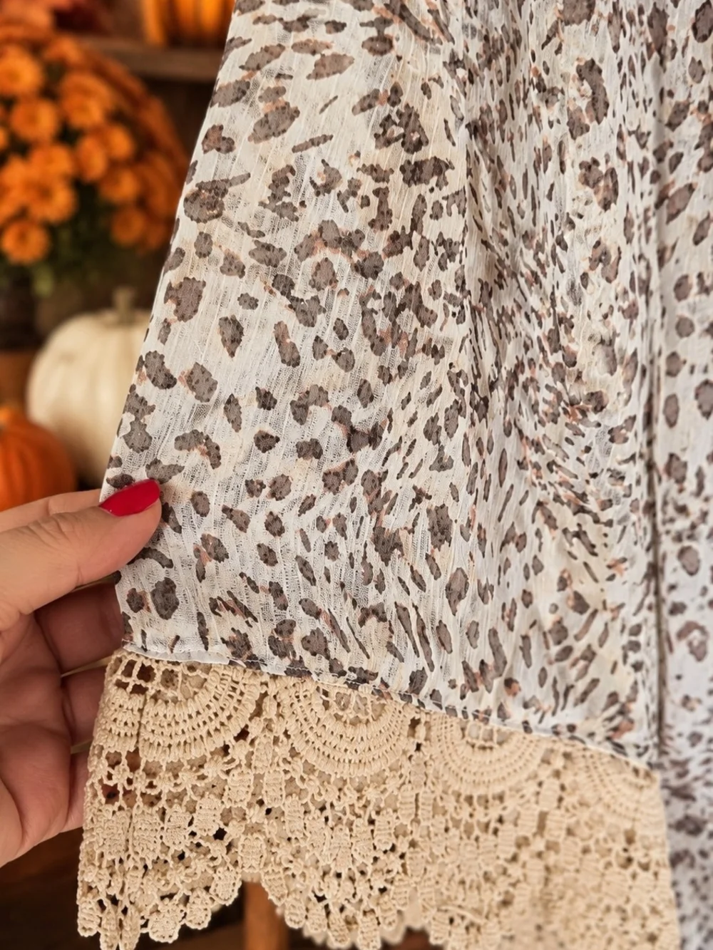 Maurices Cream Leopard Lace-Trim Kimono Cover-Up
